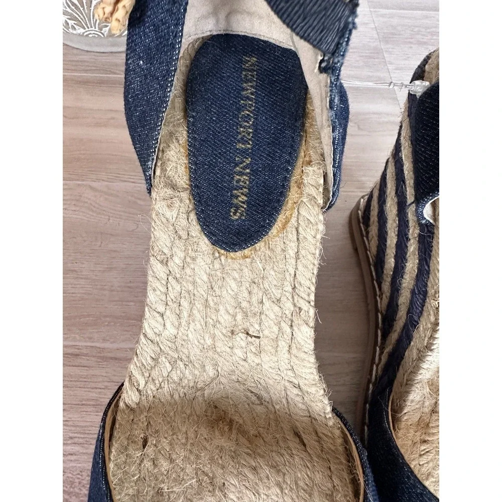 Newport News Espadrille Wedge Heels Crochet Flower Flirty Striped /New With Flaw